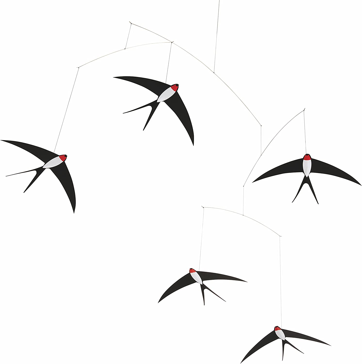 5 Flying Swallows Hanging Mobile 24 Inches Cardboard Handmade in