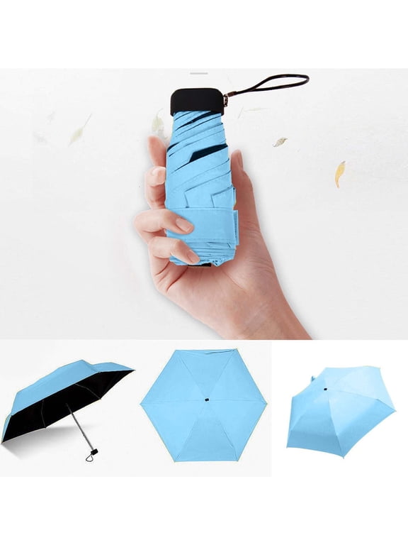 5-Folding Mini Sun Umbrella, Compact Foldable Parasol for Travel Pocket Bag, Lightweight Aluminum Alloy Umbrella(Blue)