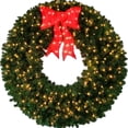 thumbnail image 1 of 5 Foot (60 inch) L.E.D. Christmas Wreath with Pre-lit Red Bow, 1 of 6