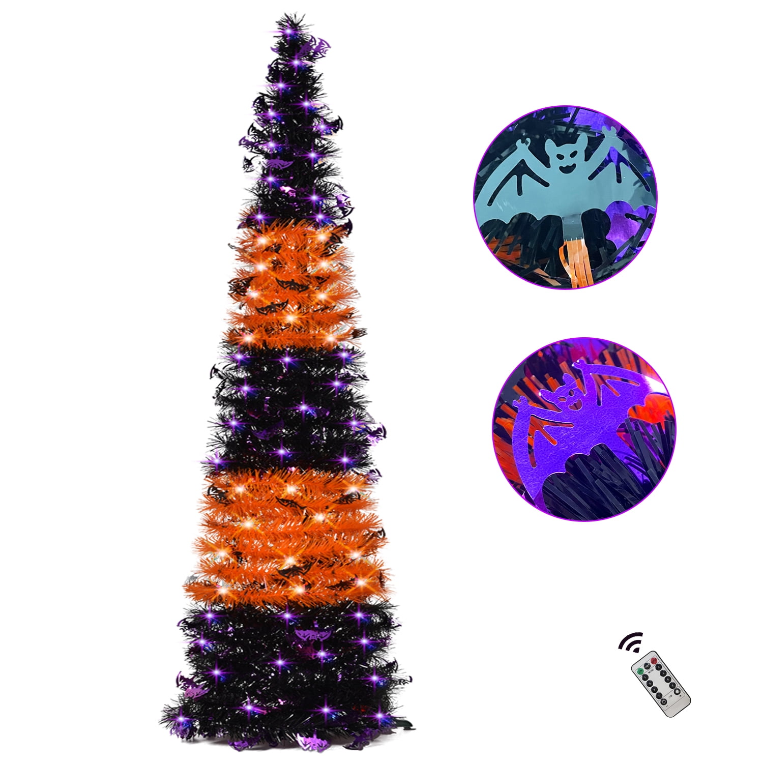 5 Foot Black Halloween Christmas Tree with 50 LED Purple Lights