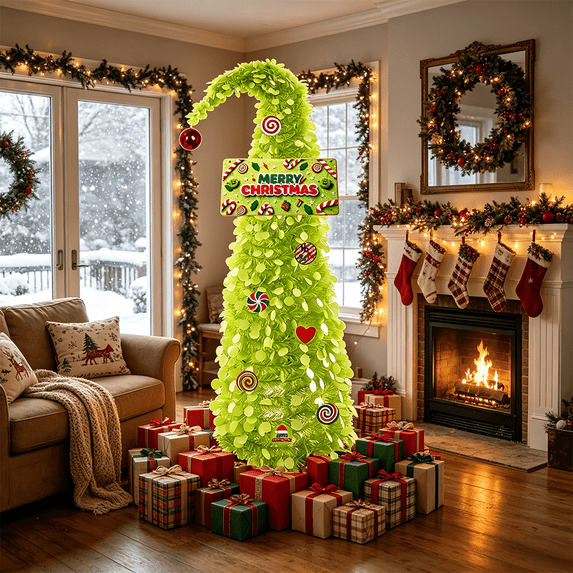 Led Platform Christmas Tree 5-Foot Christmas Decorative Tree, Pre-Lit Colorful LED Artificial Tree ...