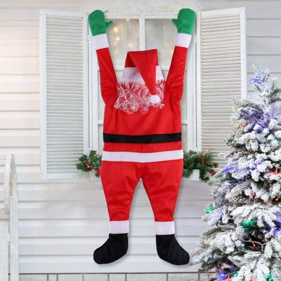 5-Foot Christmas Hanging Santa Suit with Plush Material for Gutter Roof Outdoor Decoration Big Holiday Decor, Christmas Gifts and Festive Outdoor Scene,as shown