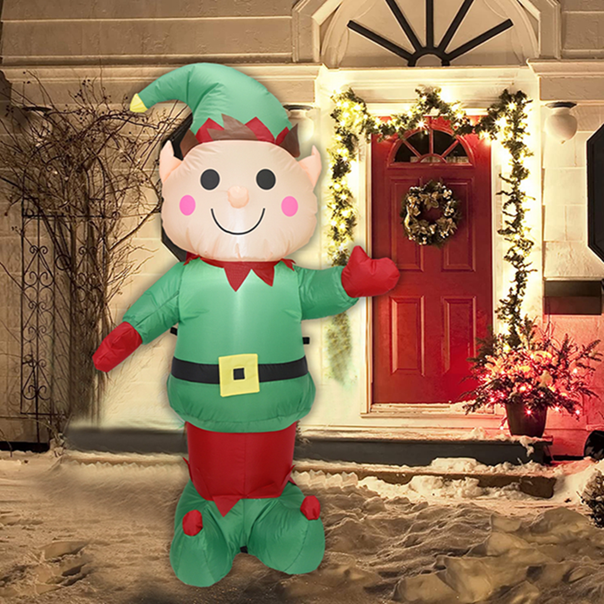 5 Foot Christmas Inflatable Giant Elf with LED Lights Decoration,Cute Christmas Elf Indoor