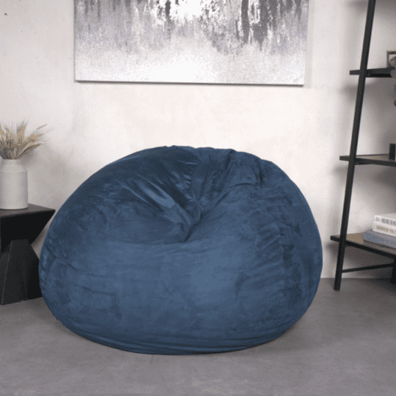 5-Foot Comfortable High-Density Shredded Foam Bean Bag Chair for Kids and Adults, with Removable Microsuede Cover, Ideal Reading and Bedroom Floor Lounge, Midnight Blue