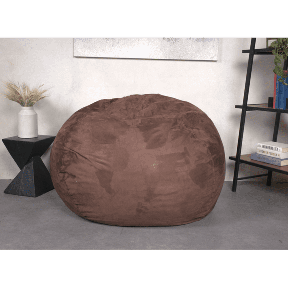 5-Foot Comfortable High-Density Shredded Foam Bean Bag Chair for Kids and Adults, Brown, Microfiber Cover