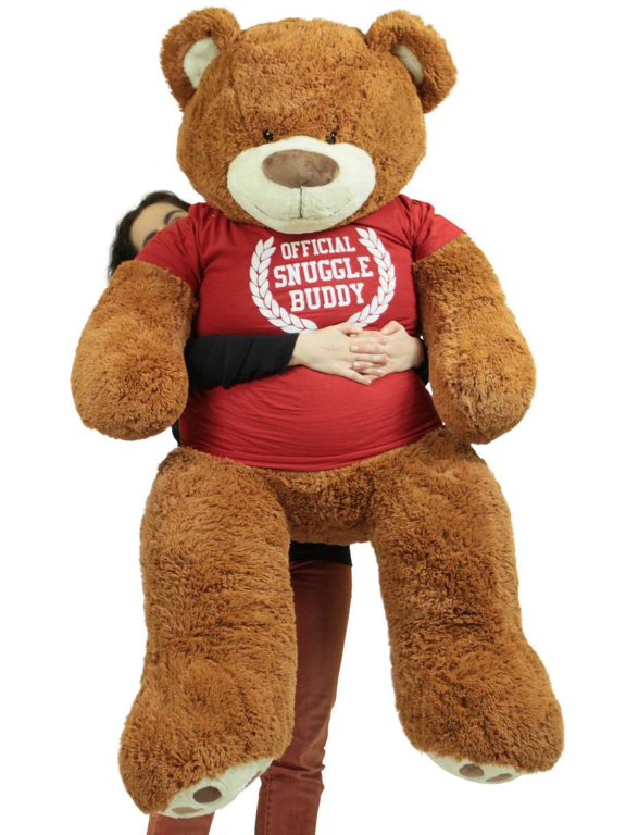 5 Foot Giant Brown Teddy Bear Soft 60 Inch, Wears Removable T-shirt Official Snuggle Buddy