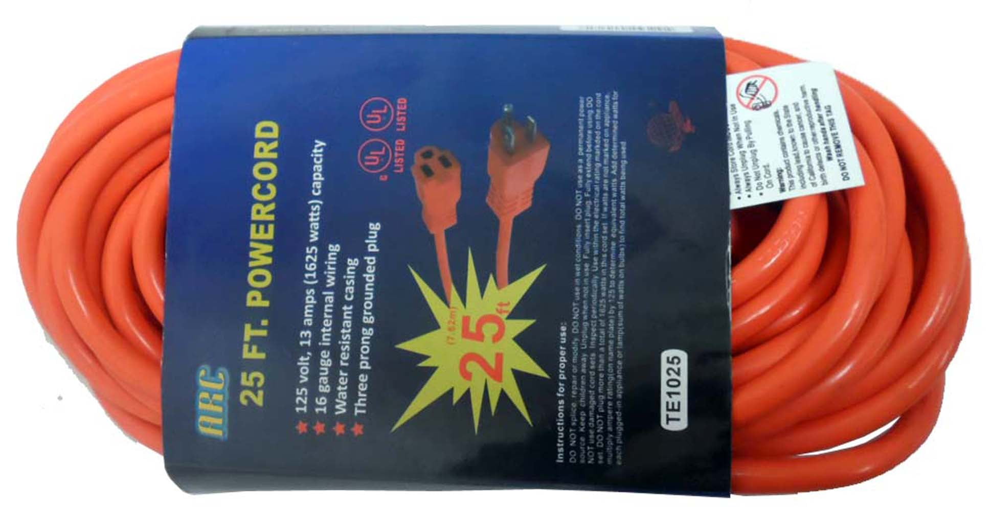 5 Foot Heavy Duty Orange Extension Cord With Grounded 3Prong Plug