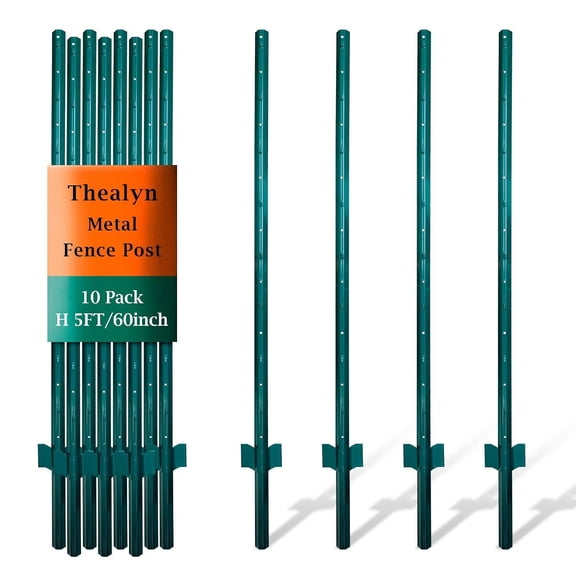 5-Foot Metal U-Post Fence Stakes, Pack of 10 No-Dig Steel Garden Posts for Wire Fencing, Farm & Temporary Use