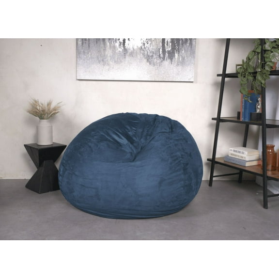 5-Foot Midnight Blue Microsuede Bean Bag Chair for Adults & Teens: Plush, High-Density Shredded Foam Lounger, Removable Cover, USA Made for Living Room & Bedroom Comfort