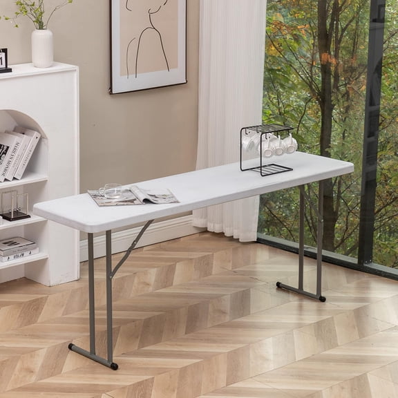 5-Foot Narrow Plastic Folding Training Table, 60 x 18 Portable Commercial Seminar Table, 29 Height, White, Lightweight Indoor Outdoor Event Utility Table