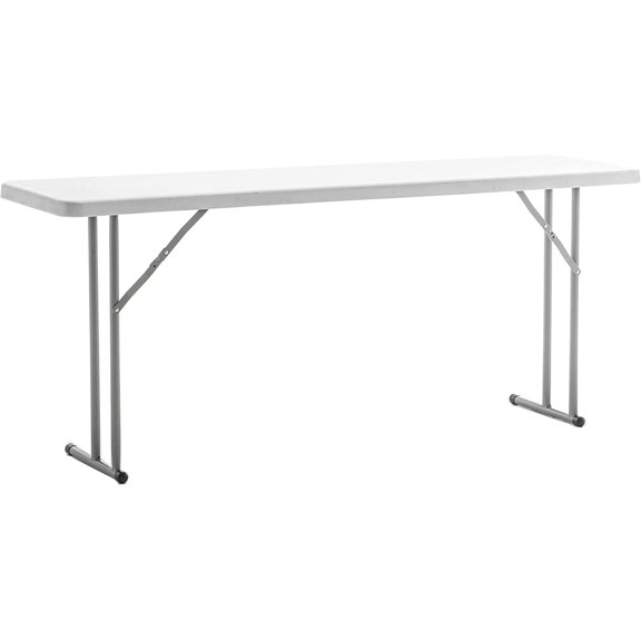 5-Foot Narrow Plastic Folding Training Table, 60 x 18 Portable Commercial Seminar Table, 29 Height, White, Lightweight Indoor Outdoor Event Utility Table