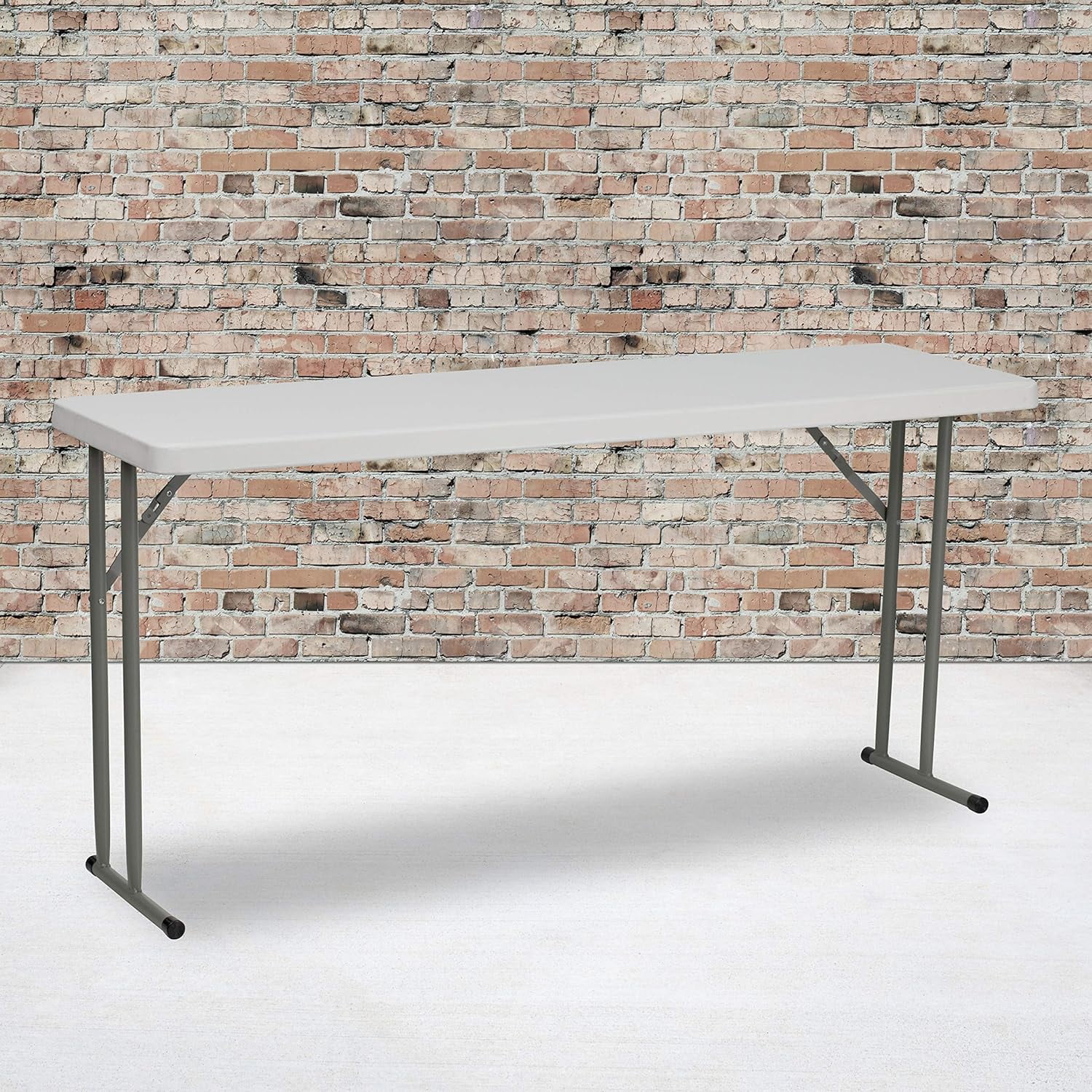 5-Foot Granite White Plastic Folding Training Table with Gray Legs