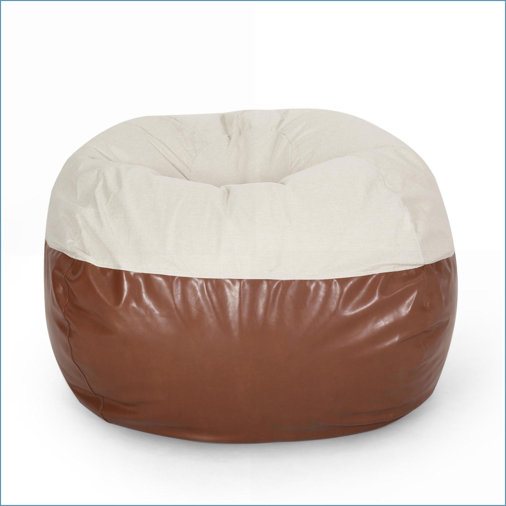 5-Foot Round Bean Bag Chair for Adults – Fabric & Faux Leather, Beige & Coffee Brown | Round | Brown+Beige