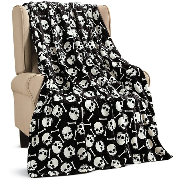 5-Foot Skull and Bones Cozy Fleece Throw Blanket