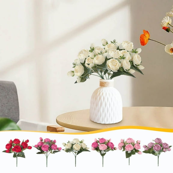 5-Fork Artificial Silk Peony Stems - 11.4" Large Embroidered Flowers with 5 Blooms & 4 Buds - Premium Faux Floral Arrangement for Wedding Home Office Party Decor - Vintage Pink Peonies