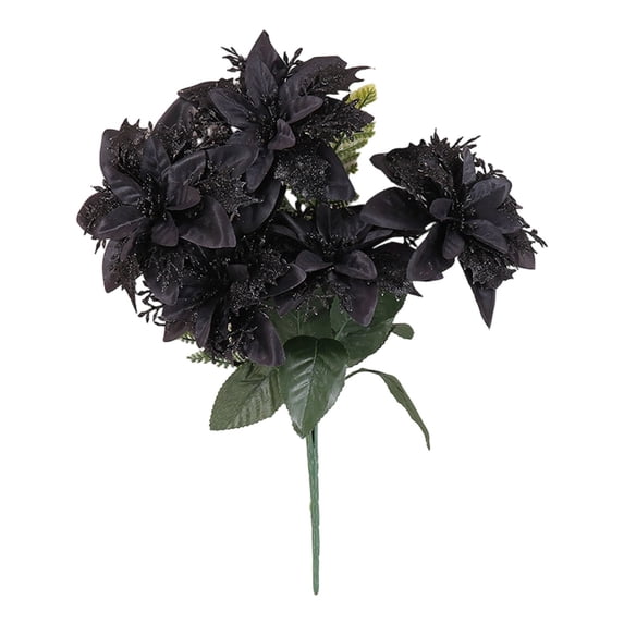 5-Fork Bouquet, Simulated Poinsettia Flowers – Home Decoration Ornaments, Realistic Faux Blooms Decorative Holiday Poinsettia Flowers for Home Tabletop Vase, or Wreath Arrangement(Black,15.7x2")
