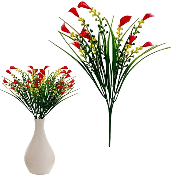 5 Forks Artificial Flower Bouquet Flexible Bendable Design Reusable Durable Material For Trade Show Decor Corporate Event Decor Scarlet Red Coral Red