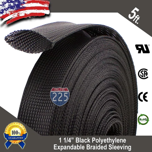 5 Ft. 1 1/4" Black Expandable Wire Cable Sleeving Sheathing Braided Loom Tubing