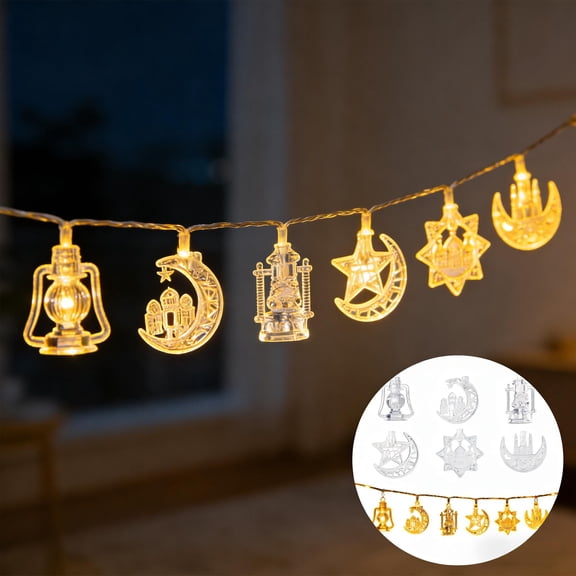 5 Ft 10 LED String Light Islamic Elements Battery Powered Fairy Lights for Eid Al-Adha Ramadan and Festive Home Decor, Warm Color