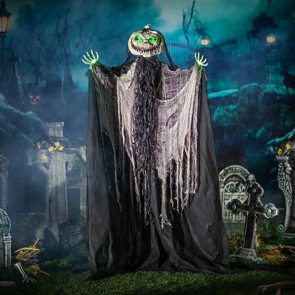 5 Ft. 6" Green Light-Up Pumpkin Man Standing Halloween Decoration