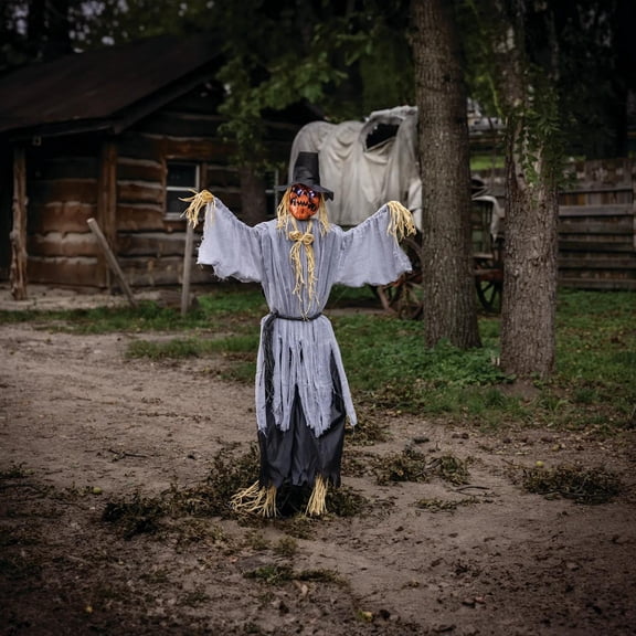 5 Ft. 8" Animated Head Turning Pumpkin Scarecrow Halloween Decoration