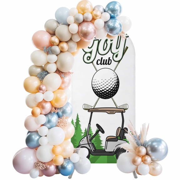 5 Ft Arch Backdrop Cover, Golf Decorative Wedding Arch Covers Spandex Fitted, Green Forest Tree Balls Clubs Sports Cartoon Backdrop Arches Covers for Party Banquet Baby Shower