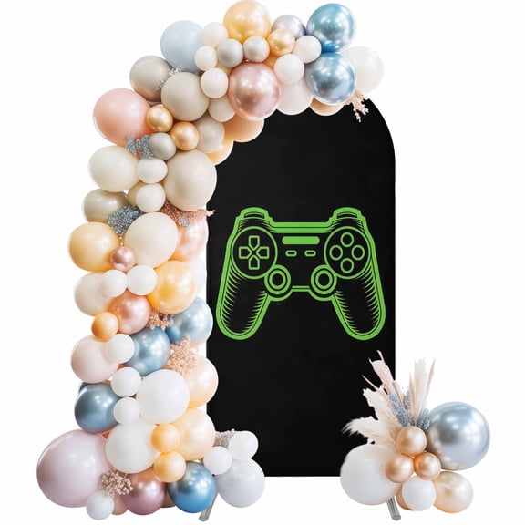 5 Ft Arch Backdrop Cover, Green Game Controller Decorative Wedding Arch Covers Spandex Fitted, Modern Art Gaming Handheld Black Backdrop Arches Covers for Party Banquet Baby Shower