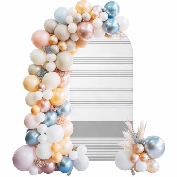 5 Ft Arch Backdrop Cover, Grey Stripe Decorative Wedding Arch Covers Spandex Fitted, Modern Abstract Monochrome Geometric Backdrop Arches Covers for Party Banquet Baby Shower