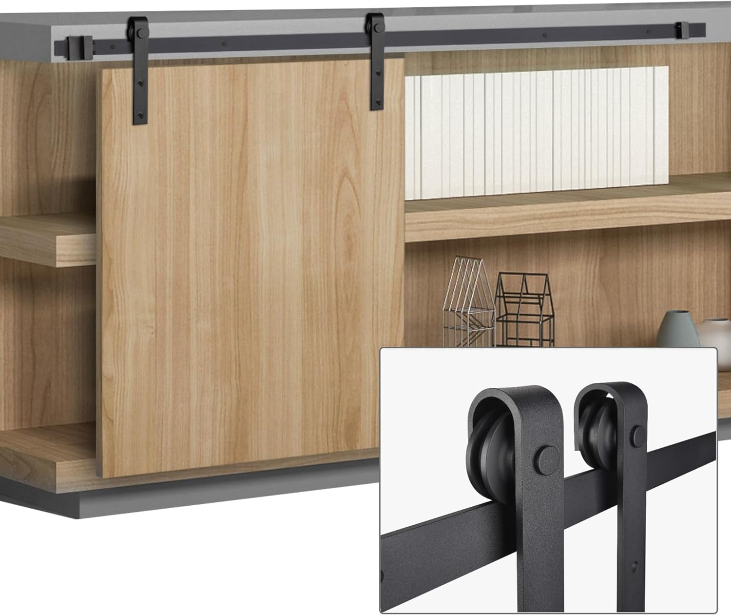 5 Ft Sliding Barn Door Hanger Hardware Kit Fit 4/5" to 1" Thick