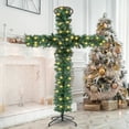 thumbnail image 1 of 5 Ft Cross Christmas Tree with Lights, Prelit Artificial Skinny Pencil Christmas Xmas Tree with Christ Crown for Christian Holiday Church Home Decor Celebrate Lord and Savio, 1 of 5