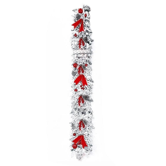 5 Ft Flocked Holiday Garland, Artificial Rattan Wreath Door Hanging Decor for Mantel Stair Rail Wall Window Winter Home Accent