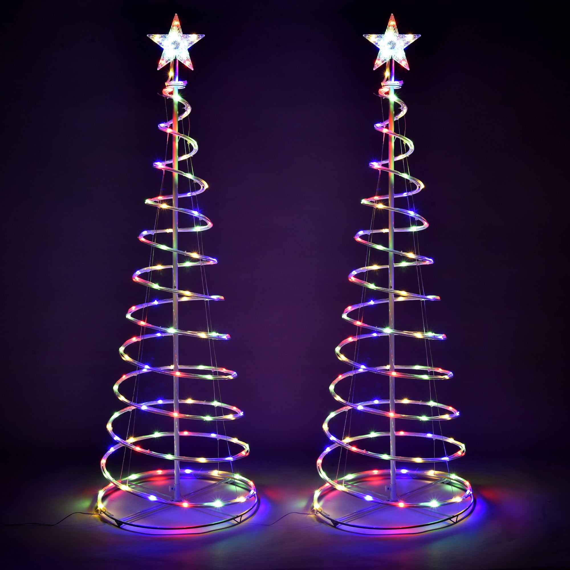 5 Ft LED Spiral Tree Light w/ Star 182 RGB LEDs USB Powered Christmas 2 Pack
