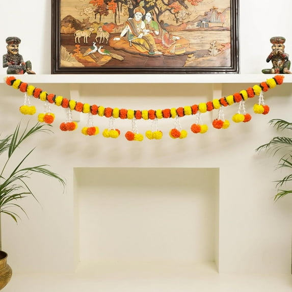 5 Ft Marigold Festive Toran | Door Hanging Toran | Indian Thorans | Atificial Flower Garland | Pooja Mandir, Door, Diwali Decoration Toran | Indian Housewarming Decor, Bandhanwar | (Pack of 1)