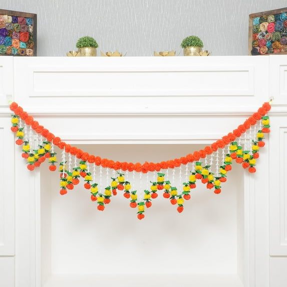 5 Ft Marigold Lily Thoran | Door Hanging Toran | Indian Thorans | Artificial Flower Garland Pooja Mandir, Door, Diwali Decoration Toran | Indian Housewarming Décor | Bandhanwar (Pack of 1)