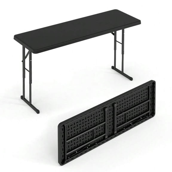 5 Ft Narrow Folding Table, Black HDPE Top With Sturdy Metal Frame, Collapsible For Buffet, Seminar, Party, Training, Home Use