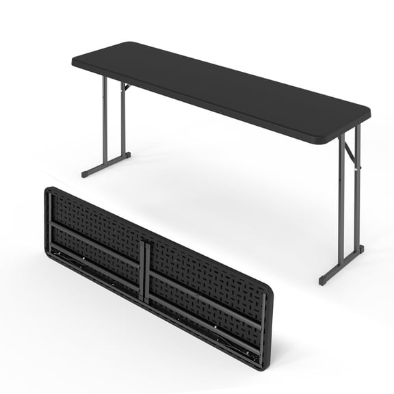 5 Ft Narrow Folding Table, Heavy Duty HDPE Portable Work Table with Sturdy Metal Frame, Foldable Slim Desk for Buffet, Seminar, Party, Training, Home Office, Outdoor Events, Black