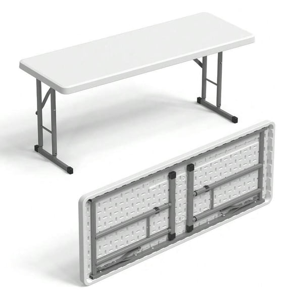 5 Ft Narrow Folding Table, White HDPE Top With Sturdy Metal Frame, Collapsible For Buffet, Seminar, Party, Training, Home Use