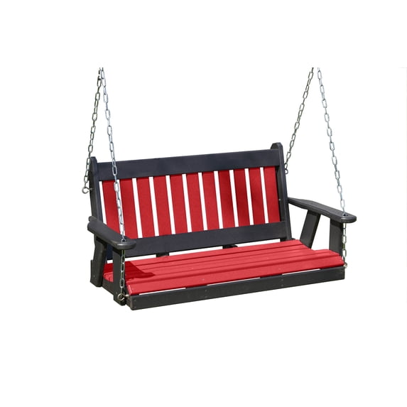 5 Ft Poly Lumber Mission Porch Swing Everlasting PolyTuf HDPE- Amish Crafted-Made in USA-Red