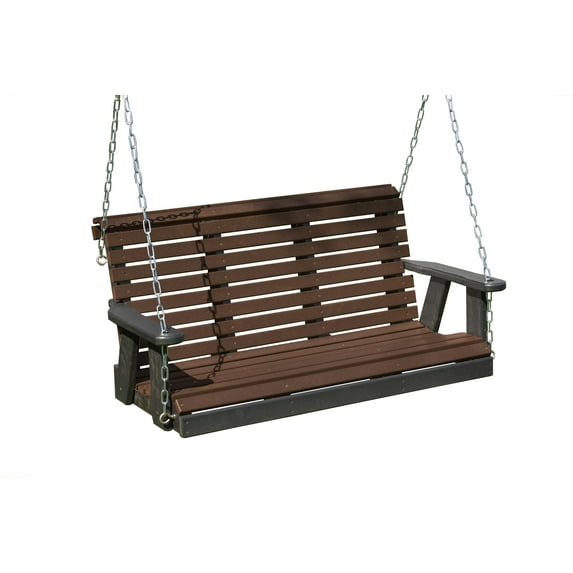 5 Ft Poly Lumber Roll Back Design Porch Swing Everlasting PolyTuf HDPE- Amish Crafted Made In USA-Brown