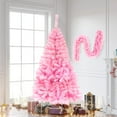 thumbnail image 1 of 5 Ft Pre-lit Christmas Tree with 6 ft Garland and 250 LED Lights, Artificial Hinged Fir Tree Xmas Tree with Metal Foldable Stand for Home Office Party Festival Decoration, Pink, 1 of 7