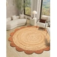 thumbnail image 1 of 5 Ft Round Orange & Natural Jute Premium Scalloped Jute Rug – Handcrafted Natural Braided Carpet for Living Room, Bedroom, Entryway – Boho Home Decor, 1 of 5
