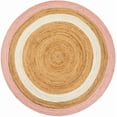 thumbnail image 1 of 5 Ft Round Pink and White & Natural Jute Area Rug, Hand-Woven, Reversible, Farmhouse Boho Style, Durable & Pet-Friendly Rug for Living Room, Dining Room, and Bedroom, 1 of 5
