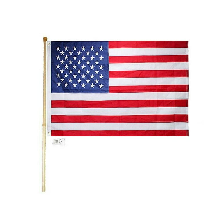 EMBROIDERED US FLAG, BRACKET & POLE KIT (WHITE)
