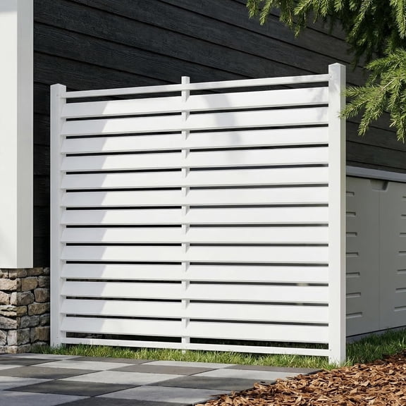 5 Ft x 4 Ft PVC Privacy Fence Screen Panel, Decorative Outdoor Vinyl Screen for Air Conditioner, Trash Can, Pool Equipment Enclosure, Weather-Resistant Garden Privacy Screen with Metal Stakes