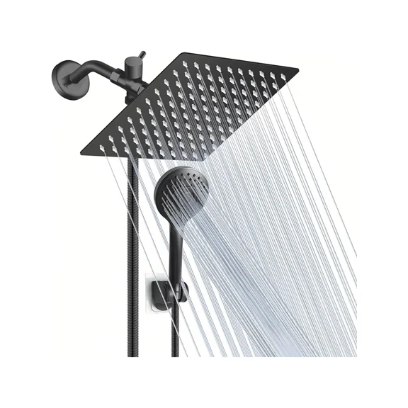 5-Function Handheld Shower Head With 8-Inch High Pressure Rainfall Stainless Steel Showerhead, Come With Hose & Self-Adhesive Wall Bracket Home Bathroom Decor Summer Bathroom Accessories