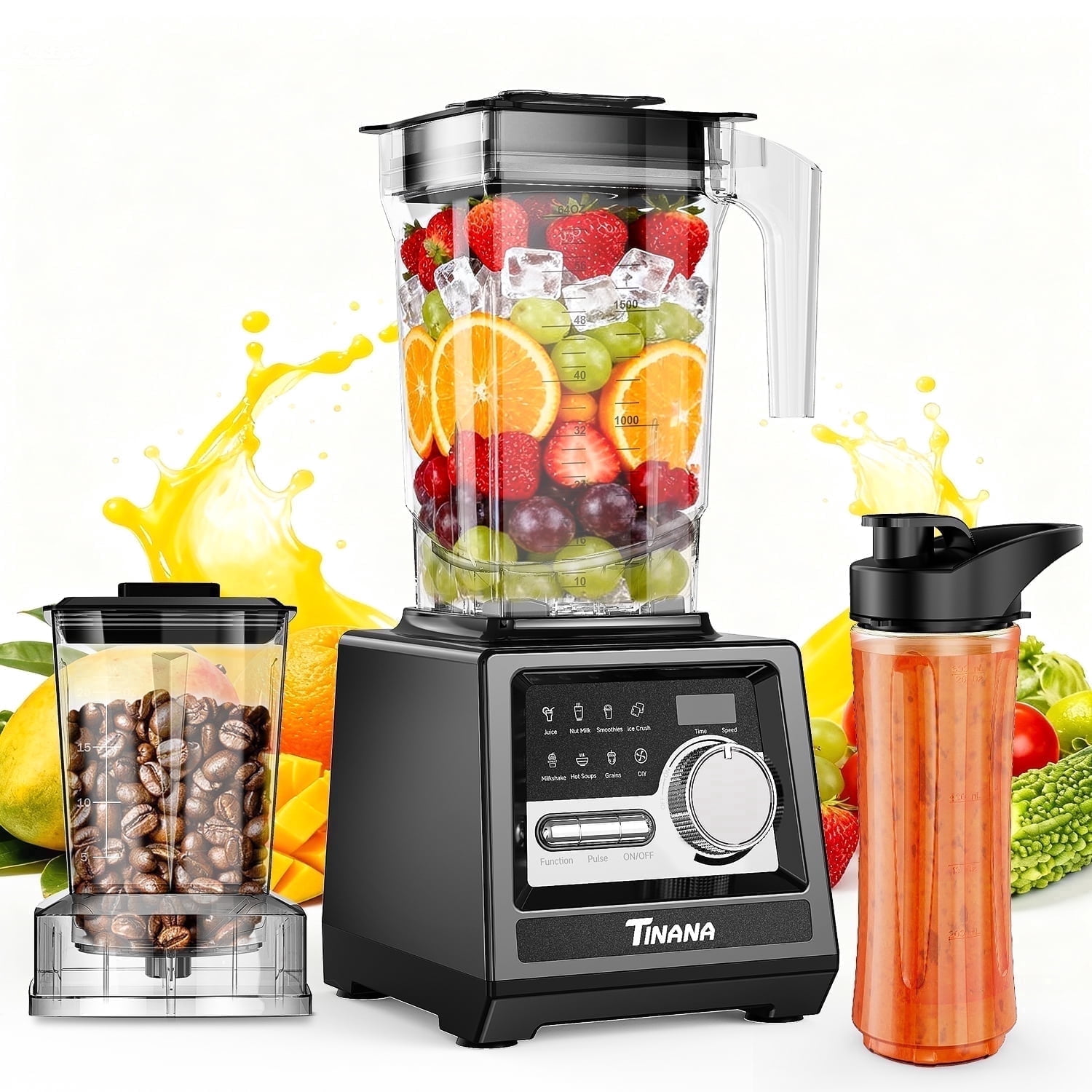 TINANA Blender for Smoothies, 2-in-1 Blender Grinder Combo