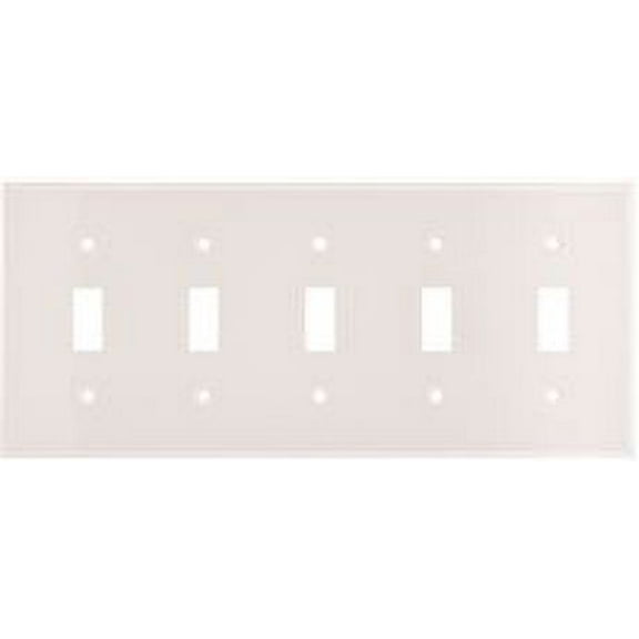 PREFERRED INDUSTRIES 5-GANG TOGGLE SWITCH WALLPLATE, STANDARD SIZE, PLASTIC, WHITE