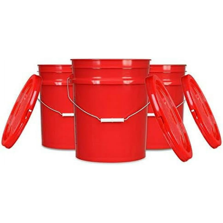 Red 5 Gallon Buckets and Flat Lids Food Grade Combo 3 Pack <Font  color=red> Special