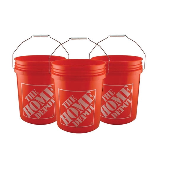 Homer Bucket Steel Wire Handle with Plastic Grip Round Shape 5-Gal Liquid Capacity, 3 Packs for Multiple Purpose Orange