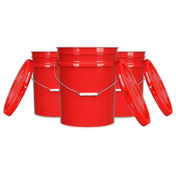 5 Gal Red Buckets with Lids - Food Grade - Pack of 3